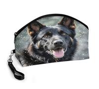 LLUTSNTH Black German Shepherd Dog Travel Makeup Bag, Large Capacity Cosmetic Bag for Women, Waterproof PU Leather, Curved Portable Toiletry Bag for Skincare, Brushes & Travel Essentials