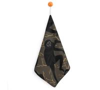 LLUTSNTH Black Gibbon Monkey Kitchen Towels Set -1PCS Super Absorbent Hand Towels, Soft Face Towel Set with Hanging Loop Lightweight Quick Dry Microfiber Dish Towels for Yoga Camping Hotel Spa Travel