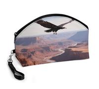 LLUTSNTH Black Vulture over Canyon Travel Makeup Bag, Large Capacity Cosmetic Bag for Women, Waterproof PU Leather, Curved Portable Toiletry Bag for Skincare, Brushes & Travel Essentials