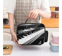 LLUTSNTH Black White Piano Keyboard Insulated Lunch Bag for Adults Leakproof Cooler Bag with Detachable Handle- Reusable Lunch Tote for Men & Women to Work, Office, Picnic, Camping