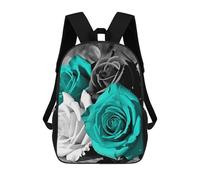 LLUTSNTH Black White Teal Gray Rose Flowers 17 Inch Laptop Backpack for Men Women Travel Daypack with Pockets Work Bag for Office