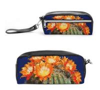 LLUTSNTH Blooming Barrel Green Pencil Case - Large Capacity Pen Pouch Aesthetic Makeup Bag with Zipper Leather Pencil Bag for Stationery, Art Supplies, Travel Essentials