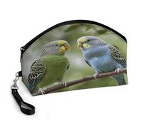 LLUTSNTH Blue And Green Parakeets Travel Makeup Bag, Large Capacity Cosmetic Bag for Women, Waterproof PU Leather, Curved Portable Toiletry Bag for Skincare, Brushes & Travel Essentials