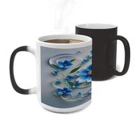 LLUTSNTH Blue Mini Flower Swirl Color Changing Mug Heat Changing Coffee Cup Funny Magic Mug Novelty Heat Sensitive Coffee Mugs for Men Women Office Christmas Birthday Gift 11 Oz