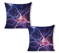 LLUTSNTH Blue Nerve Cell Throw Pillow Covers - 18"x18"（2pcs） Square Cotton Linen Pillwcase, Soft Double Sided Rustic Farmhouse Cushion Covers with Hidden Zipper for Sofa Bed Living Room Decor