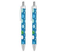 LLUTSNTH Blue Polka Dot Ballpoint Pens Black Medium Point 0.55mm Ball Point Pen Retractable Office Pens with Super Soft Grip Writing Ink Pen for Men Women 2 PCS