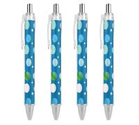 LLUTSNTH Blue Polka Dot Ballpoint Pens Black Medium Point 0.55mm Ball Point Pen Retractable Office Pens with Super Soft Grip Writing Ink Pen for Men Women 4 PCS