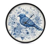 LLUTSNTH Bluebird and Flowers Wall Clock Vintage Round Clocks Silent Non Ticking Clock Personalized Pattern Modern Clocks for Home Office Decoration 10 Inch