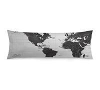 LLUTSNTH Body Pillow Cover Black and White World Map Body Pillow Pillowcase Decorative Polyester Pillowcase Long Pillows Cover Soft Full Bodypillow Case Covers with Zipper Closure 20"x54"