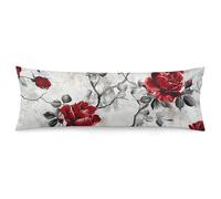 LLUTSNTH Body Pillow Cover Red Flower Rose Design Body Pillow Pillowcase Decorative Polyester Pillowcase Long Pillows Cover Soft Full Bodypillow Case Covers with Zipper Closure 20"x54"
