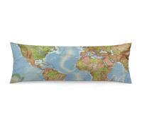 LLUTSNTH Body Pillow Cover World Map Body Pillow Pillowcase Decorative Polyester Pillowcase Long Pillows Cover Soft Full Bodypillow Case Covers with Zipper Closure 20"x54"