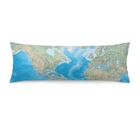 LLUTSNTH Body Pillow Cover World Map Body Pillow Pillowcase Decorative Polyester Pillowcase Long Pillows Cover Soft Full Bodypillow Case Covers with Zipper Closure 20"x54"