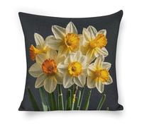 LLUTSNTH Bouquet of Daffodils Throw Pillow Covers - 18"x18" Square Cotton Linen Pillwcase, Soft Double Sided Rustic Farmhouse Cushion Covers with Hidden Zipper for Sofa Bed Living Room Decor