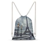 LLUTSNTH Bright Heart Shape Drawstring Backpack for Women - Large Canvas Sackpack, Gym Sport Travel Bag, Drawstring Bags, Eiffel Tower Winter Rainy, 35x50cm, Travel Backpacks