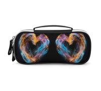 LLUTSNTH Bright Heart Shape Pencil Case - Large Capacity Pencil Pouch Aesthetic Makeup Bag with Zipper Leather And Handle Design Pen Bag for Stationery, Art Supplies, Travel Essentials