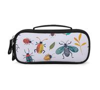 LLUTSNTH Bright Insect Pattern Pencil Case - Large Capacity Pencil Pouch Aesthetic Makeup Bag with Zipper Leather And Handle Design Pen Bag for Stationery, Art Supplies, Travel Essentials