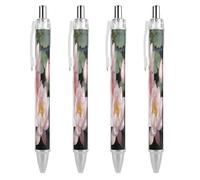 LLUTSNTH Bright Sunny Day, Lotus Flowers Ballpoint Pens Black Medium Point 0.55mm Ball Point Pen Retractable Office Pens with Super Soft Grip Writing Ink Pen for Men Women 4 PCS