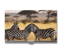LLUTSNTH Business Card Holder Metal Slim Business Card Case Africa Grassland Zebra Professional Cards Organizer Pocket Name Cards Case Credit Holder Wallet for Men Women Buckle Style Shut