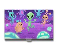 LLUTSNTH Business Card Holder Metal Slim Business Card Case Alien Creatures Professional Cards Organizer Pocket Name Cards Case Credit Holder Wallet for Men Women Buckle Style Shut