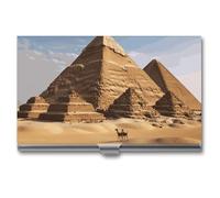 LLUTSNTH Business Card Holder Metal Slim Business Card Case Ancient Egypt Pyramid Professional Cards Organizer Pocket Name Cards Case Credit Holder Wallet for Men Women Buckle Style Shut