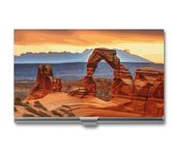 LLUTSNTH Business Card Holder Metal Slim Business Card Case Arches National Park Professional Cards Organizer Pocket Name Cards Case Credit Holder Wallet for Men Women Buckle Style Shut