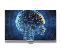 LLUTSNTH Business Card Holder Metal Slim Business Card Case Artificial Intelligence Brain Professional Cards Organizer Pocket Name Cards Case Credit Holder Wallet for Men Women Buckle Style Shut
