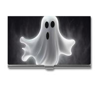 LLUTSNTH Business Card Holder Metal Slim Business Card Case Black And Halloween Ghost Professional Cards Organizer Pocket Name Cards Case Credit Holder Wallet for Men Women Buckle Style Shut