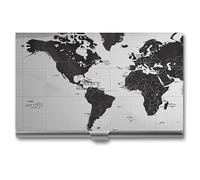 LLUTSNTH Business Card Holder Metal Slim Business Card Case Black And White World Map Professional Cards Organizer Pocket Name Cards Case Credit Holder Wallet for Men Women Buckle Style Shut
