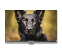 LLUTSNTH Business Card Holder Metal Slim Business Card Case Black German Shepherd Dog Professional Cards Organizer Pocket Name Cards Case Credit Holder Wallet for Men Women Buckle Style Shut