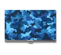 LLUTSNTH Business Card Holder Metal Slim Business Card Case Blue Camo Professional Cards Organizer Pocket Name Cards Case Credit Holder Wallet for Men Women Buckle Style Shut