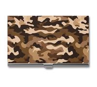 LLUTSNTH Business Card Holder Metal Slim Business Card Case Brown Camouflage Professional Cards Organizer Pocket Name Cards Case Credit Holder Wallet for Men Women Buckle Style Shut