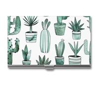 LLUTSNTH Business Card Holder Metal Slim Business Card Case Cacti And Succulents Professional Cards Organizer Pocket Name Cards Case Credit Holder Wallet for Men Women Buckle Style Shut
