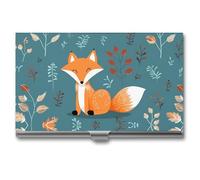 LLUTSNTH Business Card Holder Metal Slim Business Card Case Cartoon Fox Pattern Professional Cards Organizer Pocket Name Cards Case Credit Holder Wallet for Men Women Buckle Style Shut