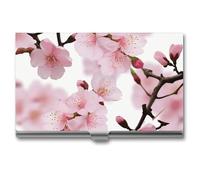 LLUTSNTH Business Card Holder Metal Slim Business Card Case Cherry Japanese Cherry Blossom Professional Cards Organizer Pocket Name Cards Case Credit Holder Wallet for Men Women Buckle Style Shut