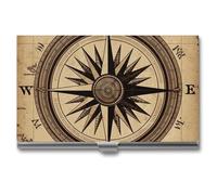 LLUTSNTH Business Card Holder Metal Slim Business Card Case Compass Wind Road Map Professional Cards Organizer Pocket Name Cards Case Credit Holder Wallet for Men Women Buckle Style Shut