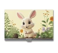 LLUTSNTH Business Card Holder Metal Slim Business Card Case Cute Bunny Professional Cards Organizer Pocket Name Cards Case Credit Holder Wallet for Men Women Buckle Style Shut