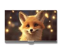 LLUTSNTH Business Card Holder Metal Slim Business Card Case Cute Fox Professional Cards Organizer Pocket Name Cards Case Credit Holder Wallet for Men Women Buckle Style Shut