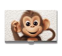 LLUTSNTH Business Card Holder Metal Slim Business Card Case Cute Monkey Professional Cards Organizer Pocket Name Cards Case Credit Holder Wallet for Men Women Buckle Style Shut