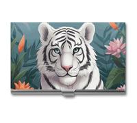LLUTSNTH Business Card Holder Metal Slim Business Card Case Cute White Tiger Professional Cards Organizer Pocket Name Cards Case Credit Holder Wallet for Men Women Buckle Style Shut