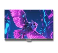 LLUTSNTH Business Card Holder Metal Slim Business Card Case Cyber Owl Professional Cards Organizer Pocket Name Cards Case Credit Holder Wallet for Men Women Buckle Style Shut
