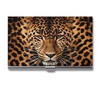 LLUTSNTH Business Card Holder Metal Slim Business Card Case Depict A Leopard Professional Cards Organizer Pocket Name Cards Case Credit Holder Wallet for Men Women Buckle Style Shut