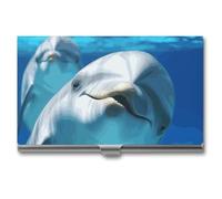 LLUTSNTH Business Card Holder Metal Slim Business Card Case Dolphin with A Smile Professional Cards Organizer Pocket Name Cards Case Credit Holder Wallet for Men Women Buckle Style Shut