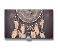 LLUTSNTH Business Card Holder Metal Slim Business Card Case Dream Catcher Professional Cards Organizer Pocket Name Cards Case Credit Holder Wallet for Men Women Buckle Style Shut