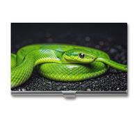 LLUTSNTH Business Card Holder Metal Slim Business Card Case Dutch Windmill Professional Cards Organizer Pocket Name Cards Case Credit Holder Wallet for Men Women Buckle Style Shut, The green snake