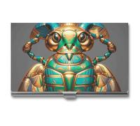 LLUTSNTH Business Card Holder Metal Slim Business Card Case Egyptian Scarabs Professional Cards Organizer Pocket Name Cards Case Credit Holder Wallet for Men Women Buckle Style Shut