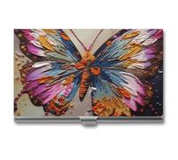 LLUTSNTH Business Card Holder Metal Slim Business Card Case Embroidery Colorful Butterfly Professional Cards Organizer Pocket Name Cards Case Credit Holder Wallet for Men Women Buckle Style Shut