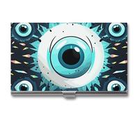 LLUTSNTH Business Card Holder Metal Slim Business Card Case Evil Eyes Professional Cards Organizer Pocket Name Cards Case Credit Holder Wallet for Men Women Buckle Style Shut