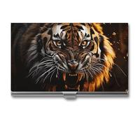 LLUTSNTH Business Card Holder Metal Slim Business Card Case Ferocious Tiger Professional Cards Organizer Pocket Name Cards Case Credit Holder Wallet for Men Women Buckle Style Shut