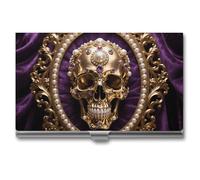 LLUTSNTH Business Card Holder Metal Slim Business Card Case Future Station Professional Cards Organizer Pocket Name Cards Case Credit Holder Wallet for Men Women Buckle Style Shut, Baroque Metal Skull