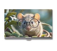 LLUTSNTH Business Card Holder Metal Slim Business Card Case Guinea Mouse With Glasses Professional Cards Organizer Pocket Name Cards Case Credit Holder Wallet for Men Women Buckle Style Shut